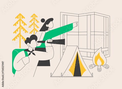 Summer camping abstract concept vector illustration.