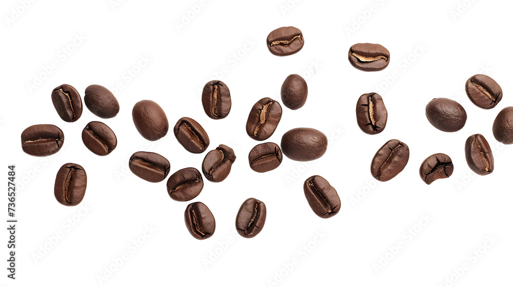 Naklejka premium Coffee beans isolated on white background, top view