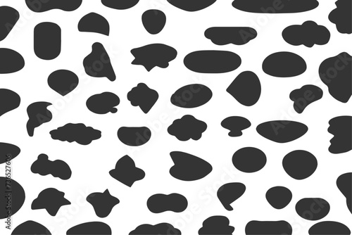 Fluid abstract blob organic shapes vector illustration. Rounded abstract organic shapes collection. Shapes of cube, pebble, inkblot, amoeba, drops and stone silhouettes. Paint liquid silhouette drops.