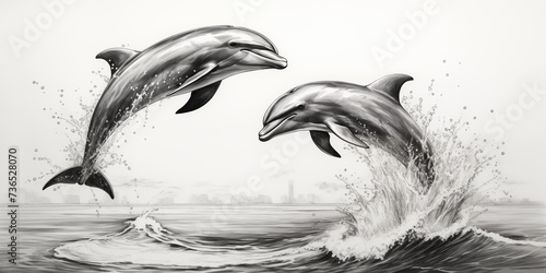 Wallpaper Mural Dolphins, pencil drawing Torontodigital.ca