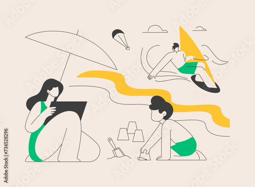 Summer beach activities abstract concept vector illustration.