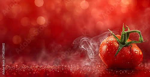 one tomato on a red background highly detailed macro photo © ClicksdeMexico