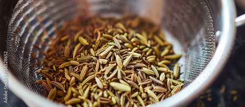 Fennel seeds strained through a sieve photo