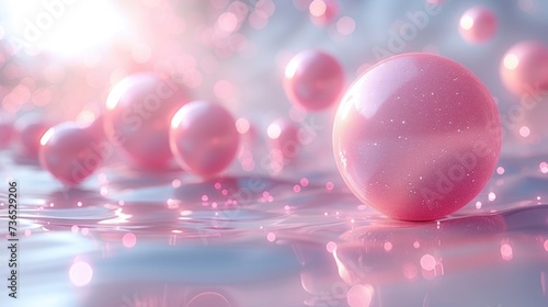 Group of Pink Balls Floating on Water. Generative AI.