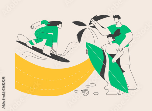 Surfing school abstract concept vector illustration.