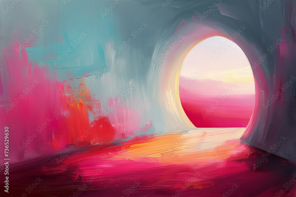 Bright, abstract impressionistic view from the empty tomb, with vivid colors and dynamic brushstrokes. - obrazy, fototapety, plakaty 
