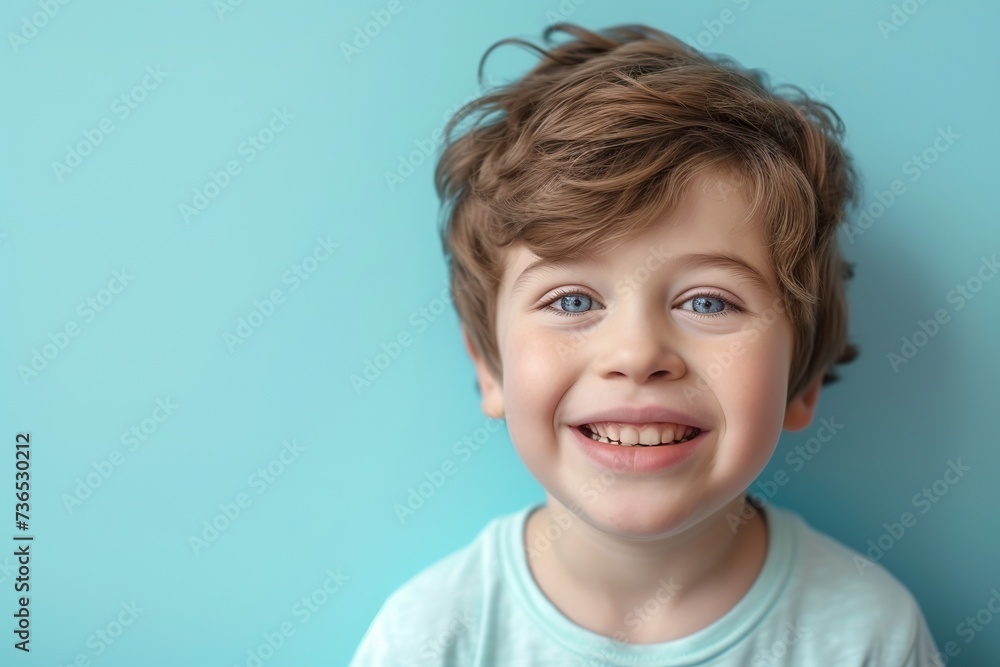 Portrait of 10 years old boy with beautiful face on blue background