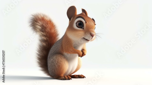 A delightful 3D render of an adorable squirrel, perfectly capturing its endearing personality. This cute critter stands on a pristine white background, ready to add a touch of charm to any p