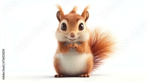 Adorable 3D squirrel character with a playful expression, standing on a pristine white background. Perfect for adding a touch of cuteness to your designs or presentations. © Pixel