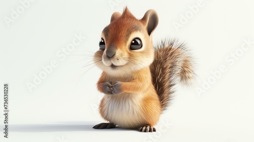A delightful 3D illustration of an adorable squirrel, rendered with meticulous detail, on a clean white background. Perfect for adding charm and playfulness to any project.