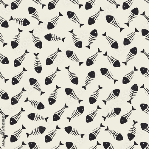 Seamless pattern with fish skeleton. Fish bone. Vector illustration