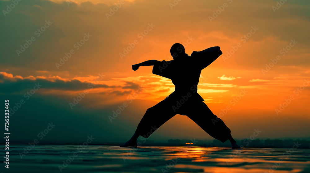 A focused martial artist displaying incredible discipline and fitness while practicing self-defense techniques.