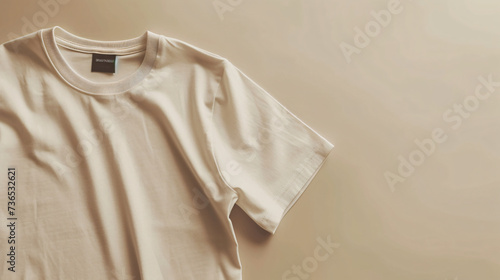 A minimalist plain t-shirt mockup on a neutral background highlighting the exquisite texture and premium quality of the fabric. Perfect for showcasing custom prints or simply emphasizing the photo