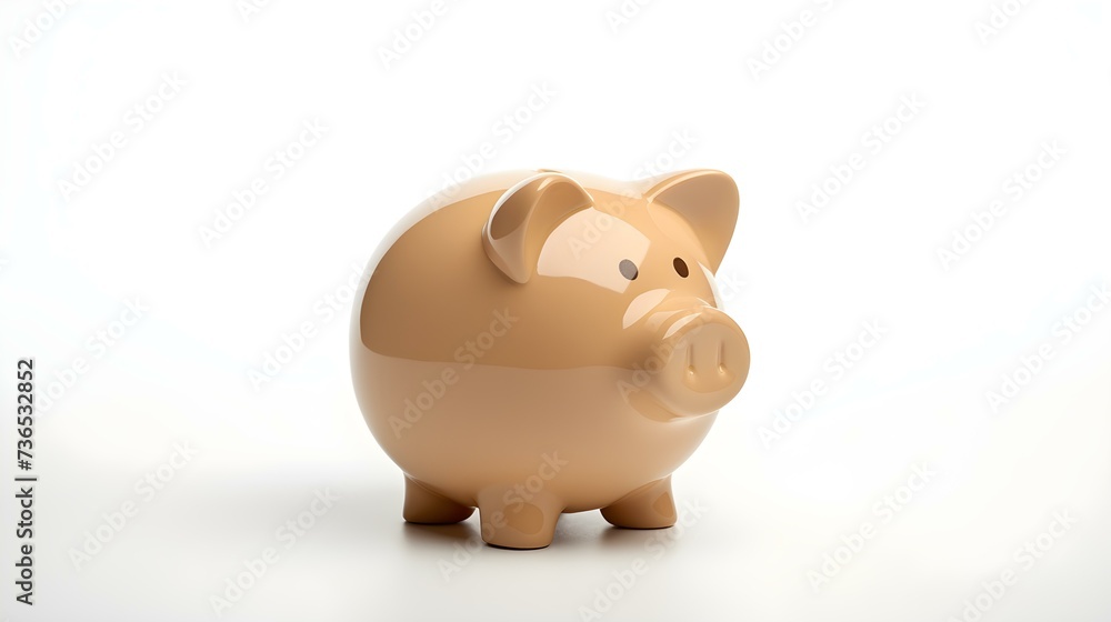 Beige Piggy Bank on a white Background. Business Template with Copy Space