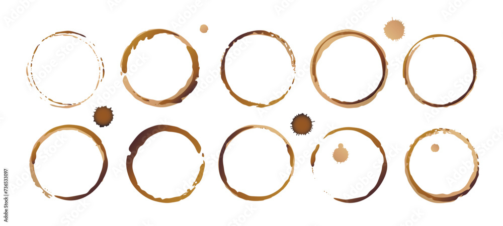 Vector coffee cup stains, Isolated On White Background, tea ring stamps Illustration Vector coffee cup stains, Isolated On White Background, tea ring stamps Illustration