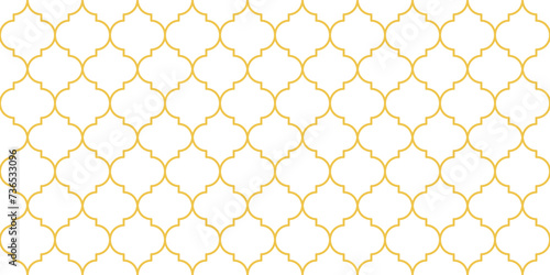 Moroccan Seamless Pattern. Gold Turkish Mosque Window Shape. Arabic Mosaic Golden Background. Eid Mubarak Muslim Ornament. Ramadan Kareem Islamic Illustration