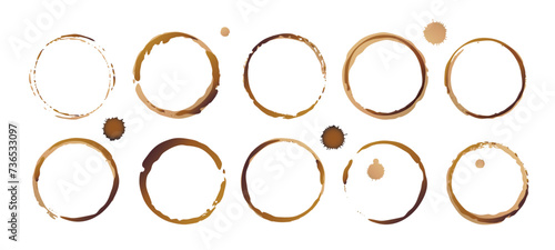 Vector coffee cup stains, Isolated On White Background, tea ring stamps Illustration