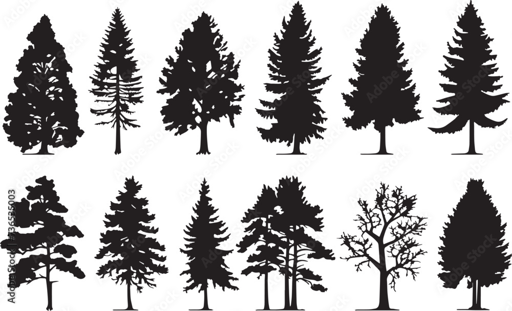 Fototapeta premium Set Trees. Hand drawn vector illustration 