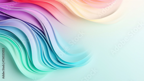 Smooth wavy lines of rainbow colors abstract background with a predominance of mint shades for web design. Colorful gradient photo