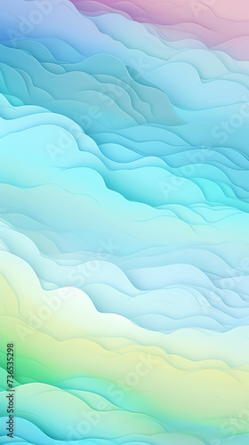 Smooth wavy lines of rainbow colors abstract background with a predominance of mint shades 