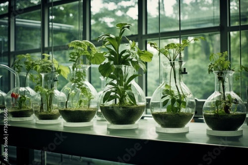 Vibrant Green lab plants science. Nature medicine. Generate Ai