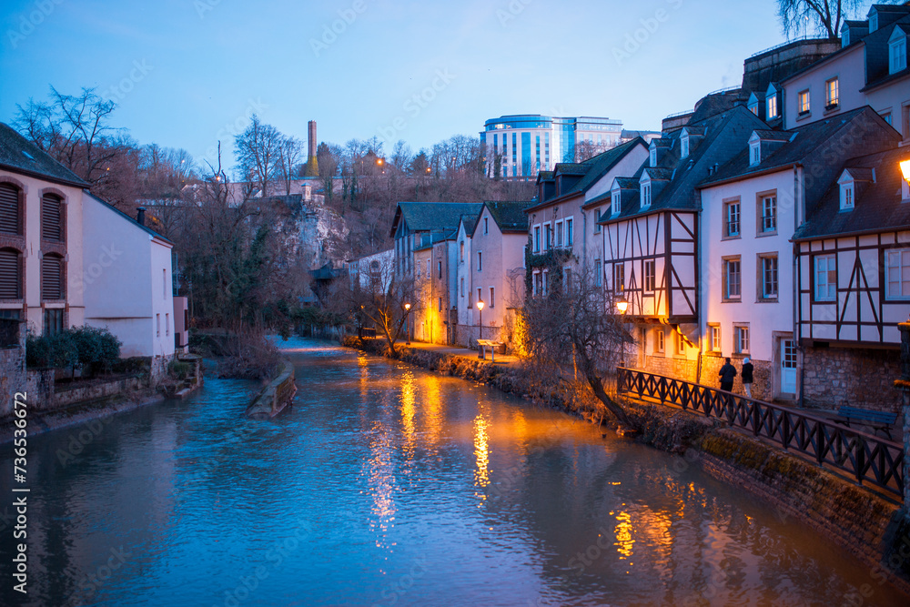 Obraz na płótnie Luxembourg, February 01, 2024: General view from Luxembourg during twilight. w salonie