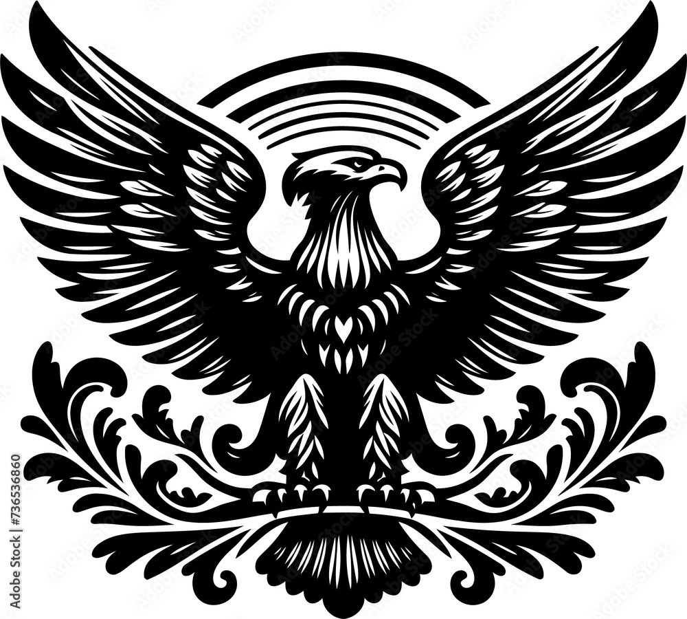 Obraz premium eagle, hawk, bird silhouette flowers ornament decoration, floral vector design. 