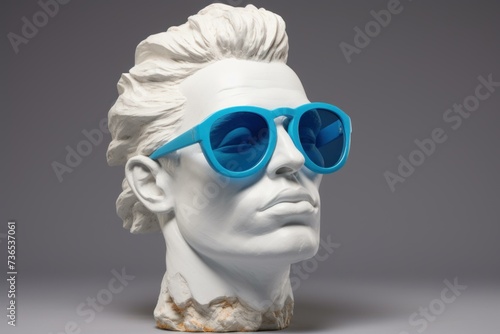 Immovable Plaster head with sunglasses. Creative stone. Generate Ai