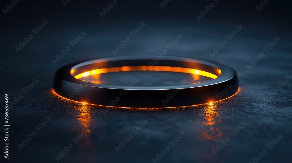 Glowing Ring on Dark Surface. Generative AI. Glowing Ring on Dark Surface. Generative AI.