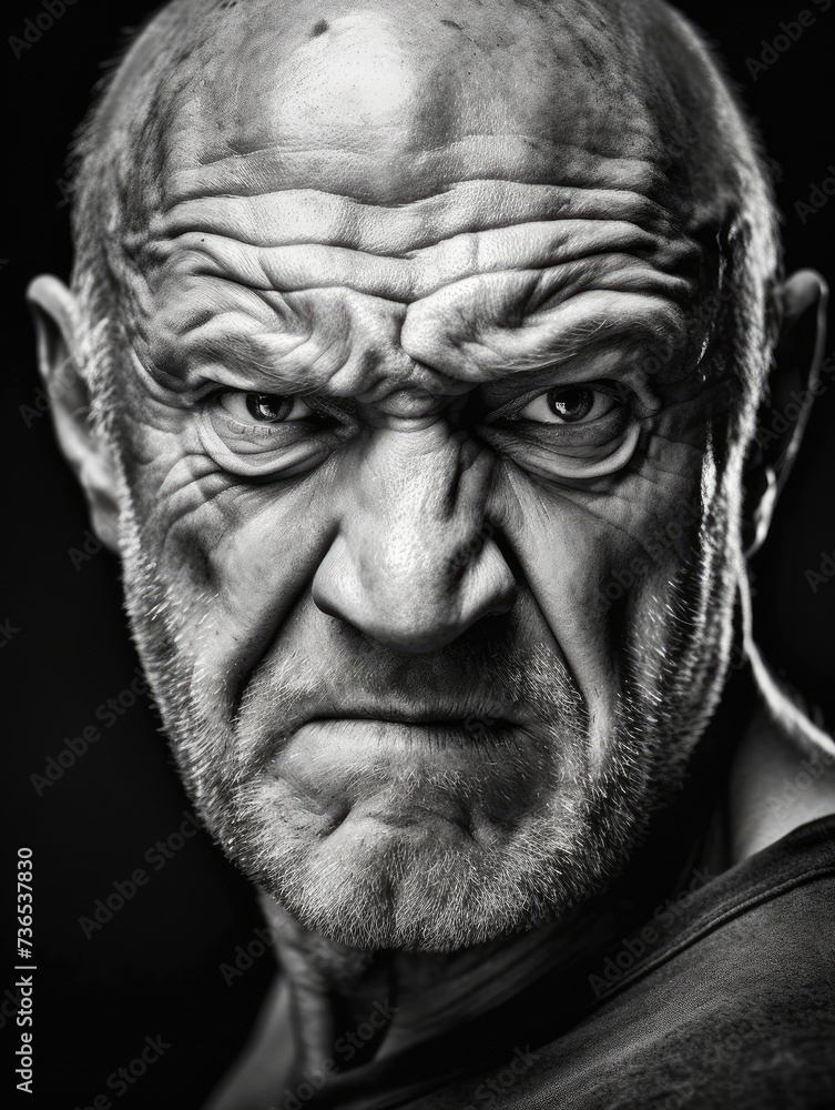 Black and white photo of an angry old man. Black and white photo of an angry old man.