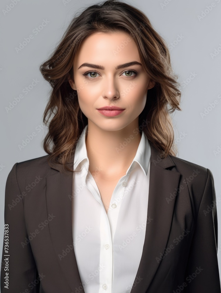 Beautiful woman in a business suit is posing for a photo. Beautiful woman in a business suit is posing for a photo.