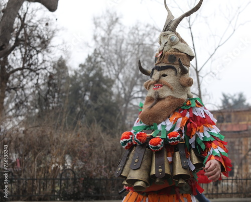 First masquerade festival  Djamala  in Kyustendil  Bulgaria. People with mask called Kukeri dance and perform to scare the evil spirits.