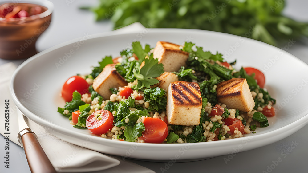 Vegetarian Seared Tofu Tabbouleh Generative AI. Vegetarian Seared Tofu Tabbouleh Generative AI.
