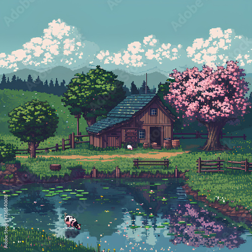 pixel art farmhouse background