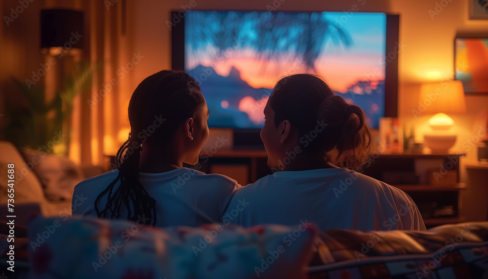 Couple having a movie night, man and woman watching tv together in comfy clothes. Couple having a movie night, man and woman watching tv together in comfy clothes.