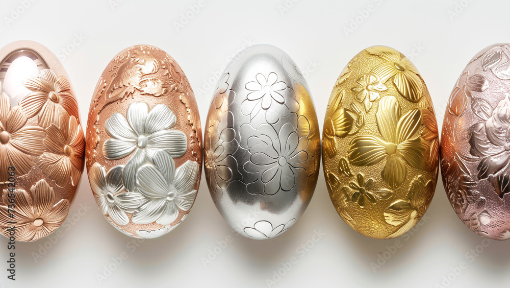 Colorful Easter eggs made of various non-ferrous metals on a light background,Generated by AI Colorful Easter eggs made of various non-ferrous metals on a light background,Generated by AI