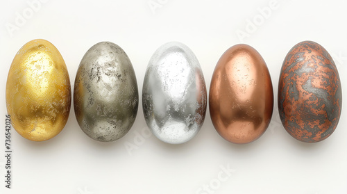 Colorful Easter eggs made of non-ferrous metals on a light background,Generated by AI