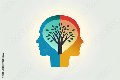 Mental health concept flat illustration head with plant photo