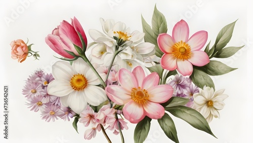 Bouquet of spring flowers on a white background. Floral background.
