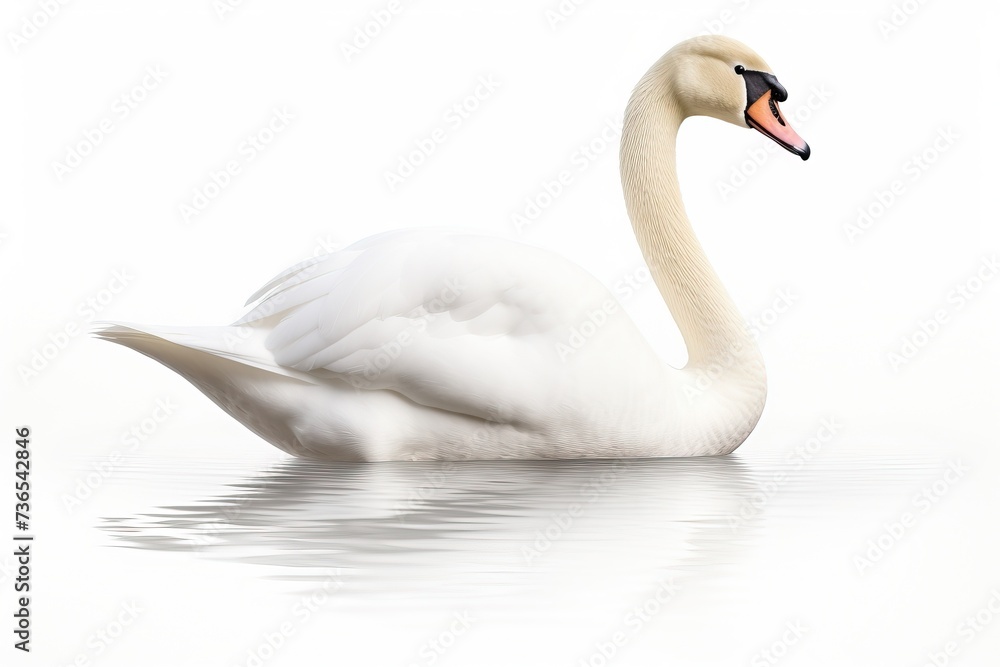 Fototapeta premium Beautiful white swan isolated on white background