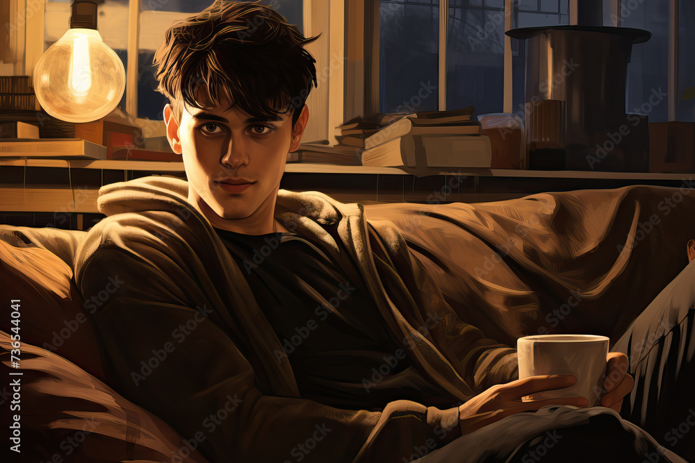 Evening Coffee in Teenage Boy's Room