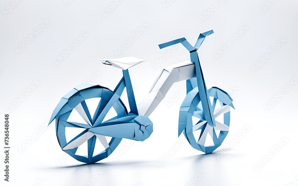  Fahrrad Rad e-bike in geometrischen Formen, wie 3D Papier in weiß wie Illustration 