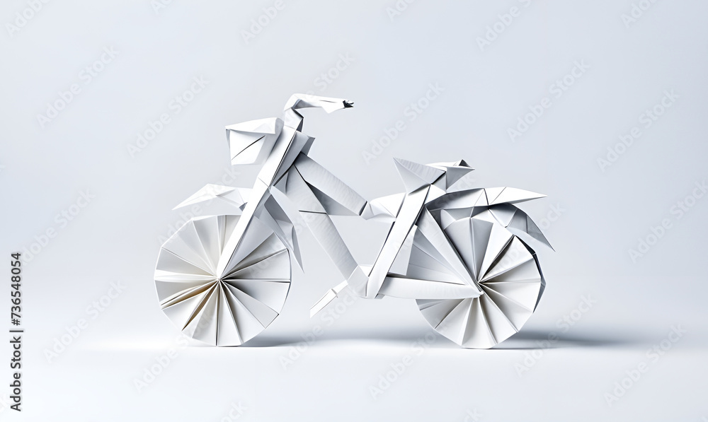  Fahrrad Rad e-bike in geometrischen Formen, wie 3D Papier in weiß wie Bildidee 