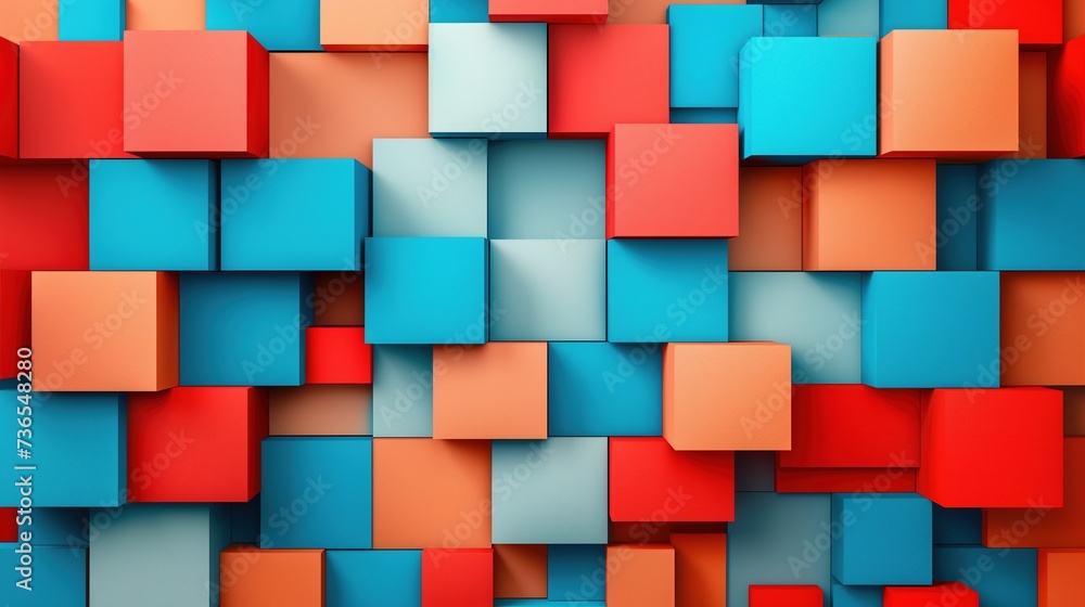 Abstract 3D Blocks Background in Blue, Red, and Orange Hues Abstract 3D Blocks Background in Blue, Red, and Orange Hues