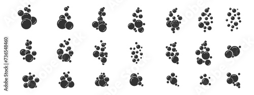 Set of flat linear icons with bubbles. Soap foam, fizzy drink, oxygen bubble Out line vector icon set for design