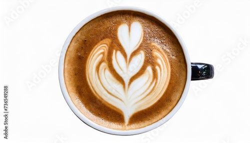 top view of hot coffee cappuccino latte art foam isolated on white background clipping path included
