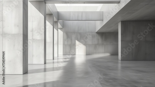 Empty Grey Building Interior Render with Natural Light and Shadows
