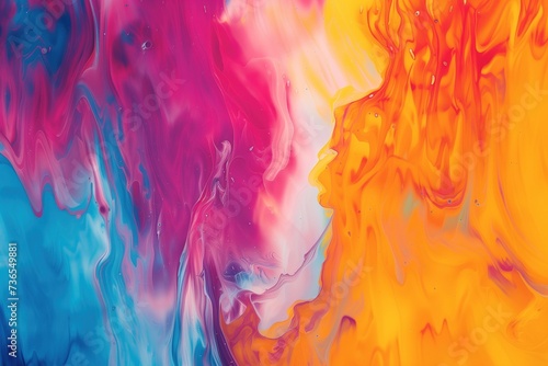 Abstract Watercolor Background with Blue, Orange, Pink, and White Paint

