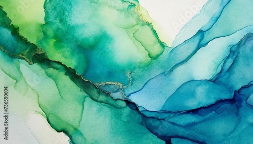 watercolor texture showcasing an abstract fluid appearance with blended blue and green hues in varying shades creating a soft and dreamy feel © Richard