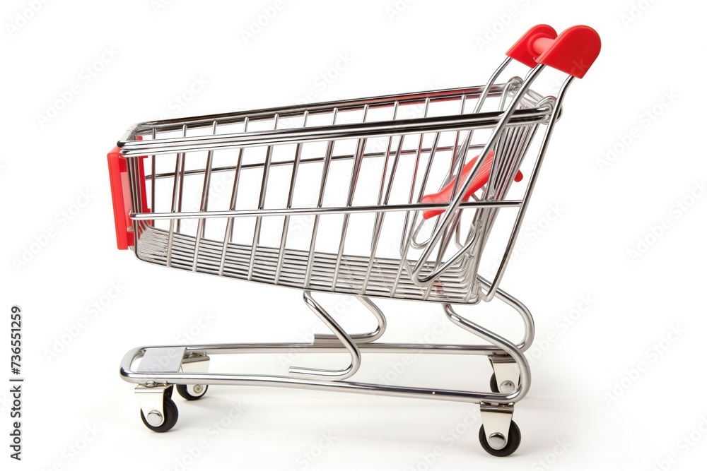 Empty shopping cart, on isolated white background